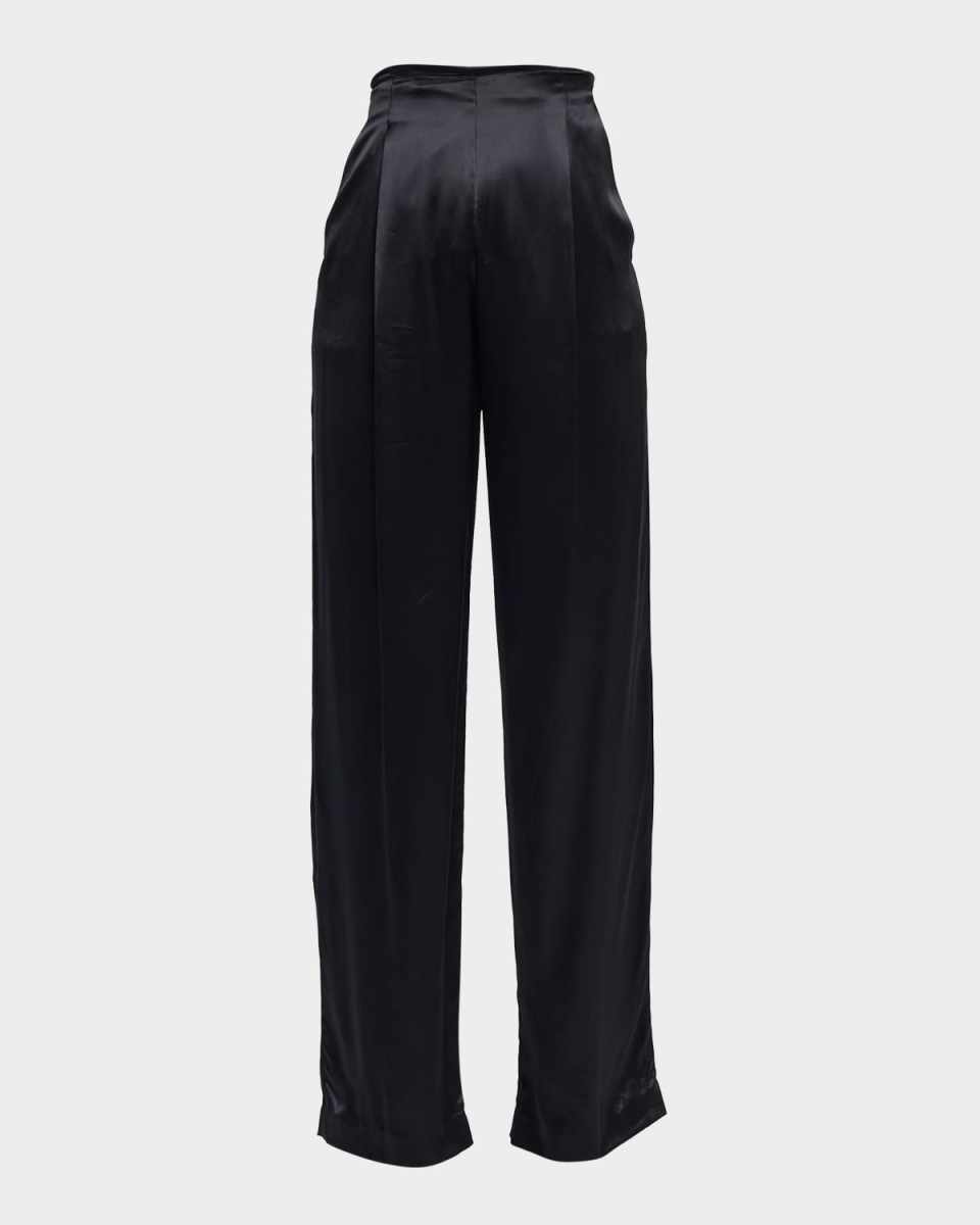 Pleated Satin Straight-Leg Trousers